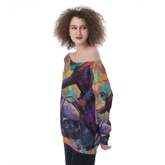 All-Over Print Oversized Women's Off-Shoulder Sweatshirt
