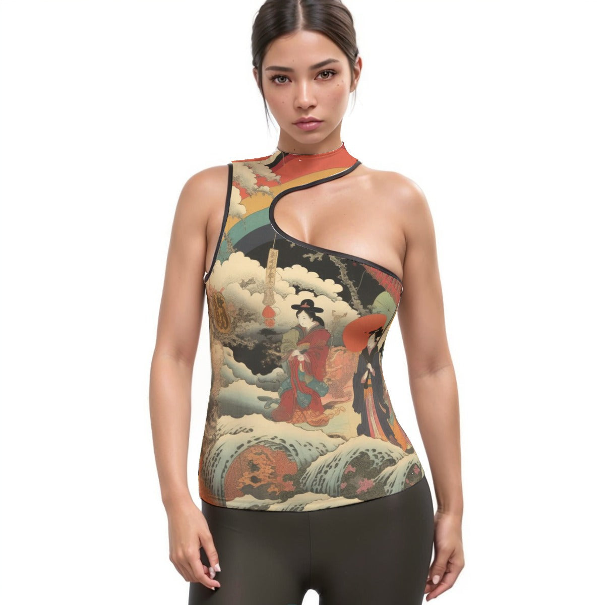 All-Over Print Women's Halter Sleeveless Asymmetrical Tank Top