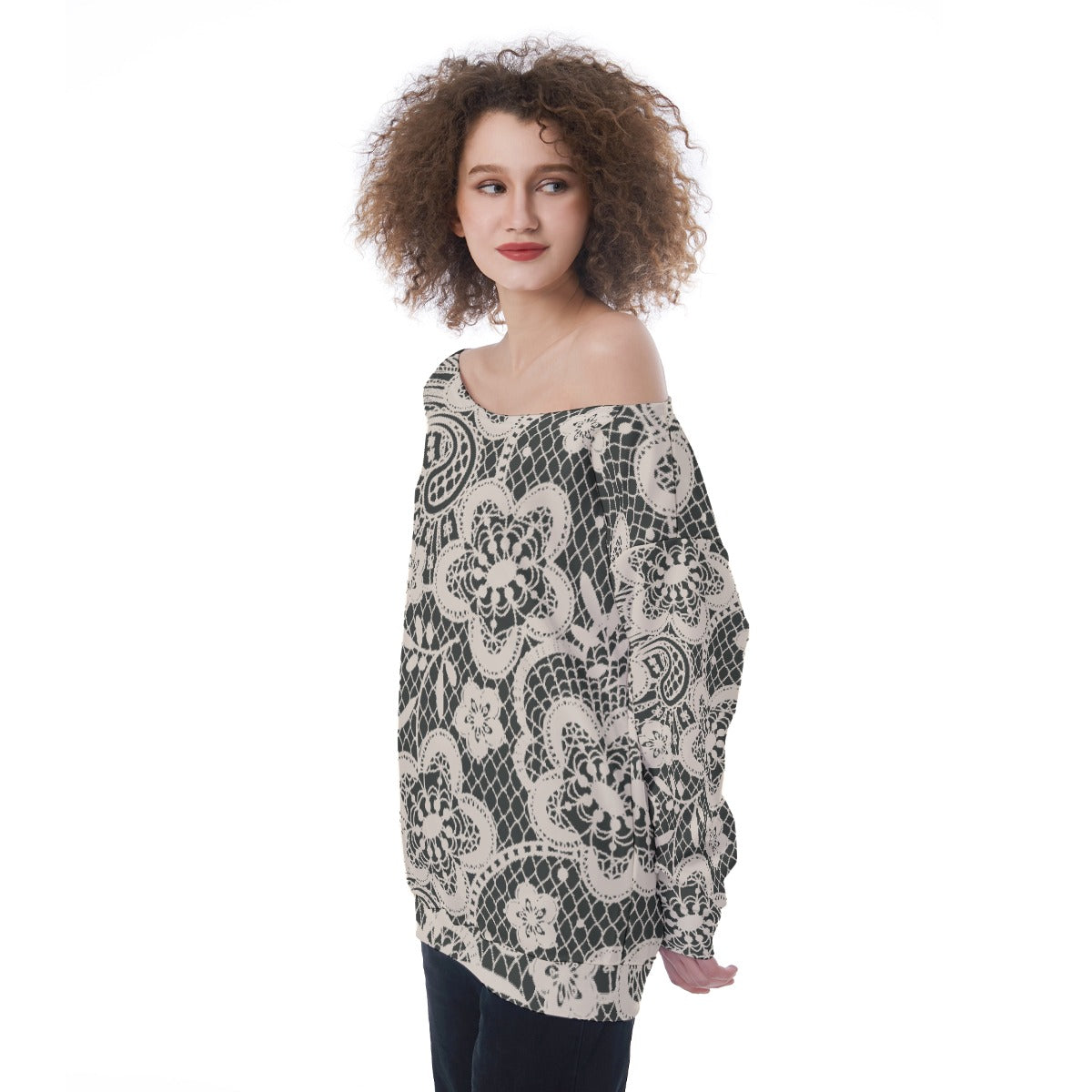 All-Over Print Oversized Women's Off-Shoulder Sweatshirt
