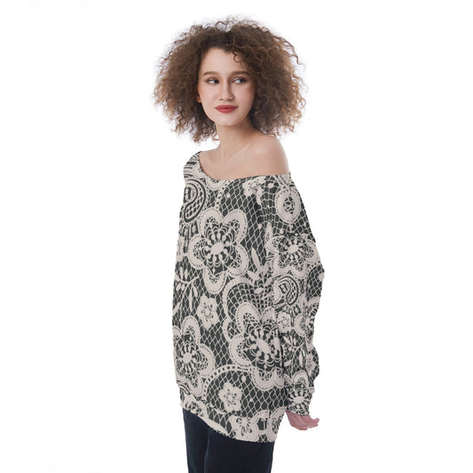 All-Over Print Oversized Women's Off-Shoulder Sweatshirt