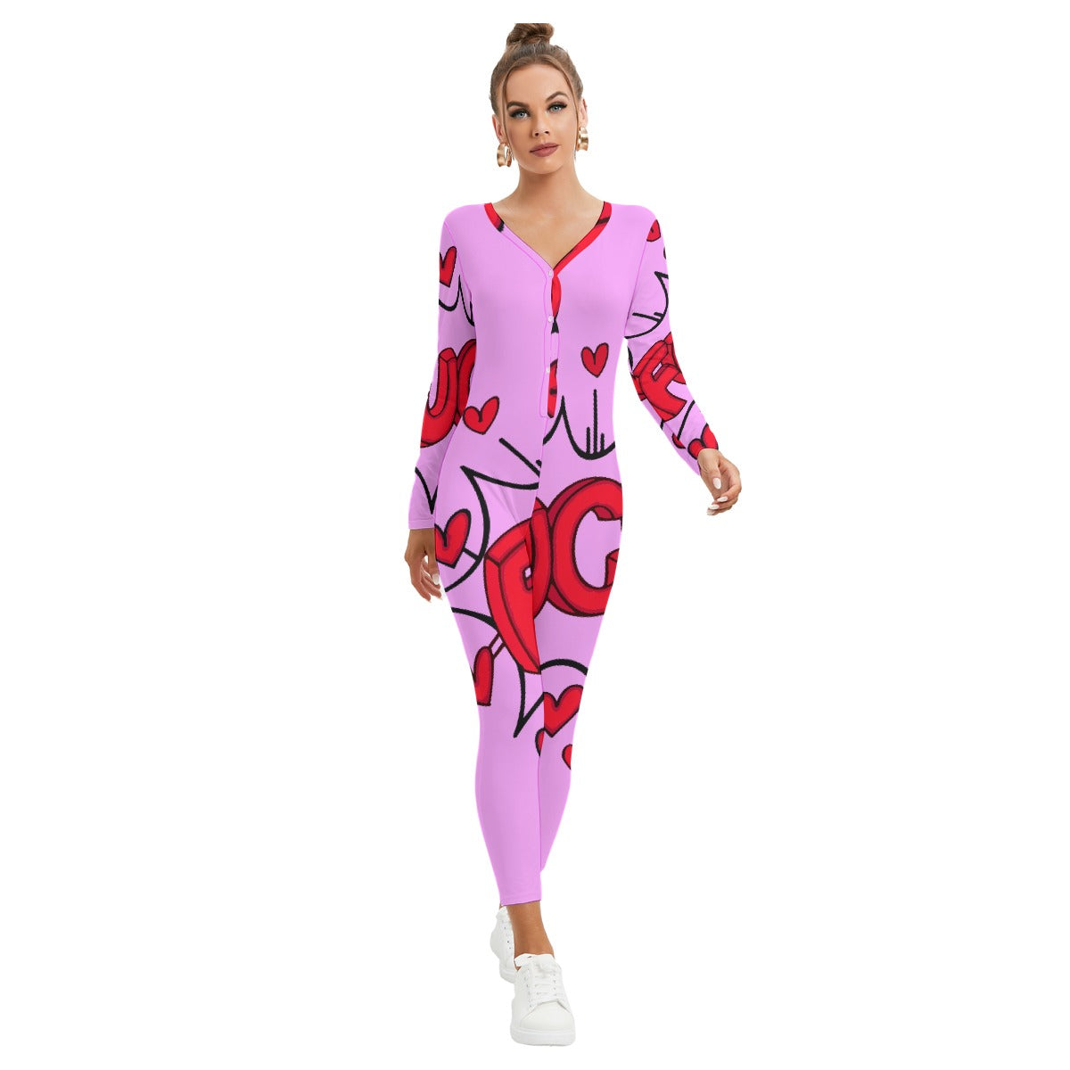 All-Over Print Women's Plunging Neck Jumpsuit