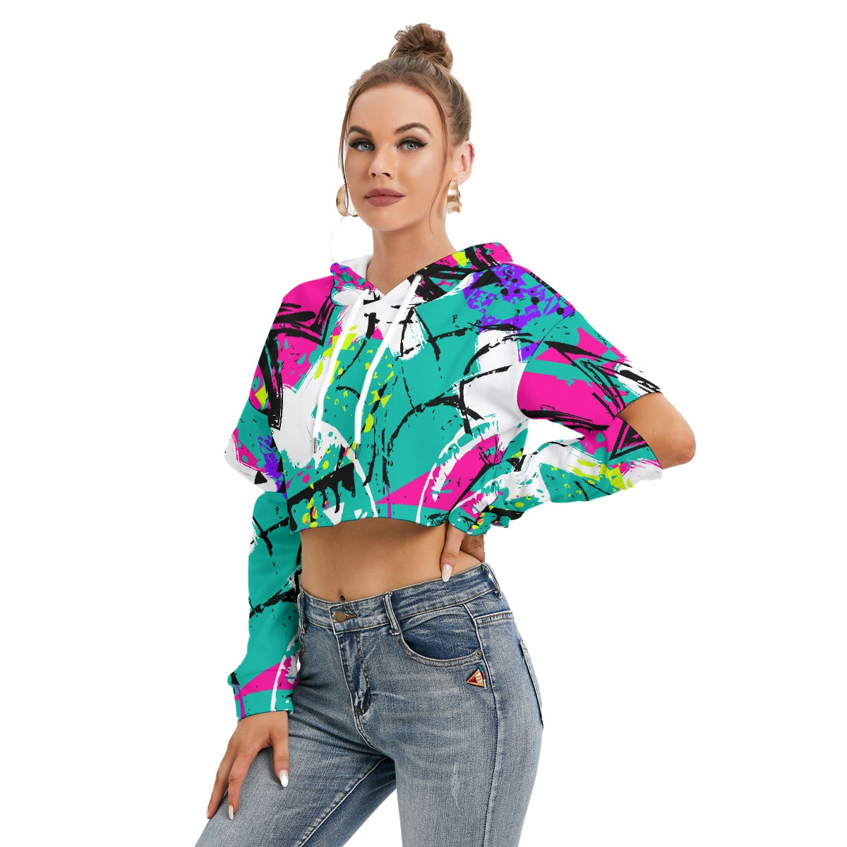 All-Over Print Women's Heavy Fleece Hoodie With Hollow Out Sleeve