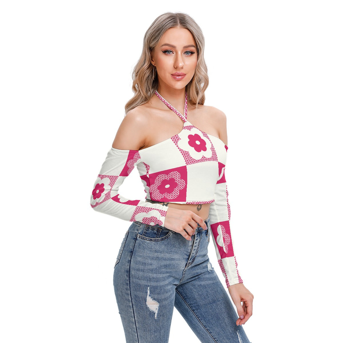 All-Over Print Women's Halter Lace-up Top