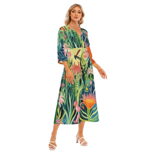 All-Over Print Women's Mid-Sleeve Long Dress