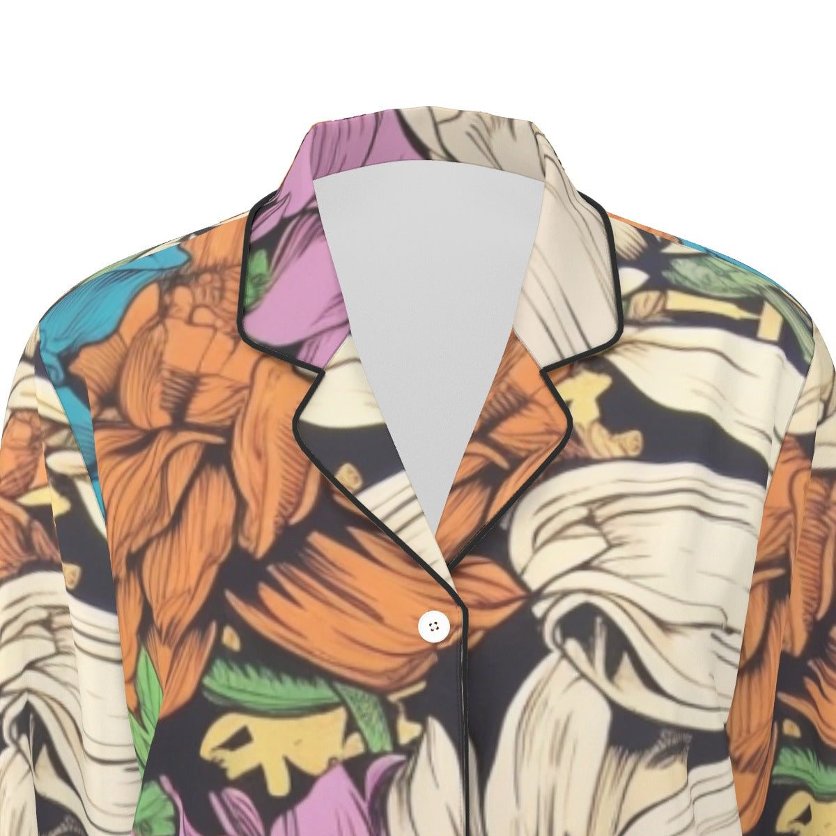 All-Over Print Women's Long Sleeve Pajama Set With Black Contrast Piping