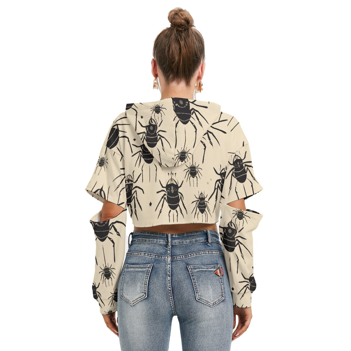 All-Over Print Women's Heavy Fleece Hoodie With Hollow Out Sleeve