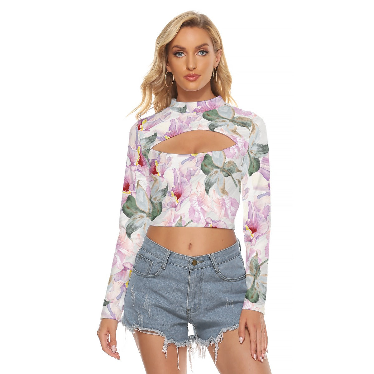 All-Over Print Women's Hollow Chest Keyhole Tight Crop Top