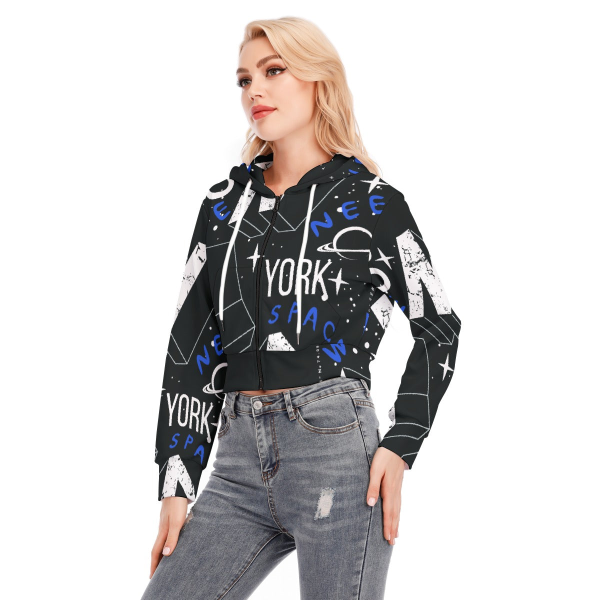 All-Over Print Women's Crop Top Hoodie With Zipper Closure