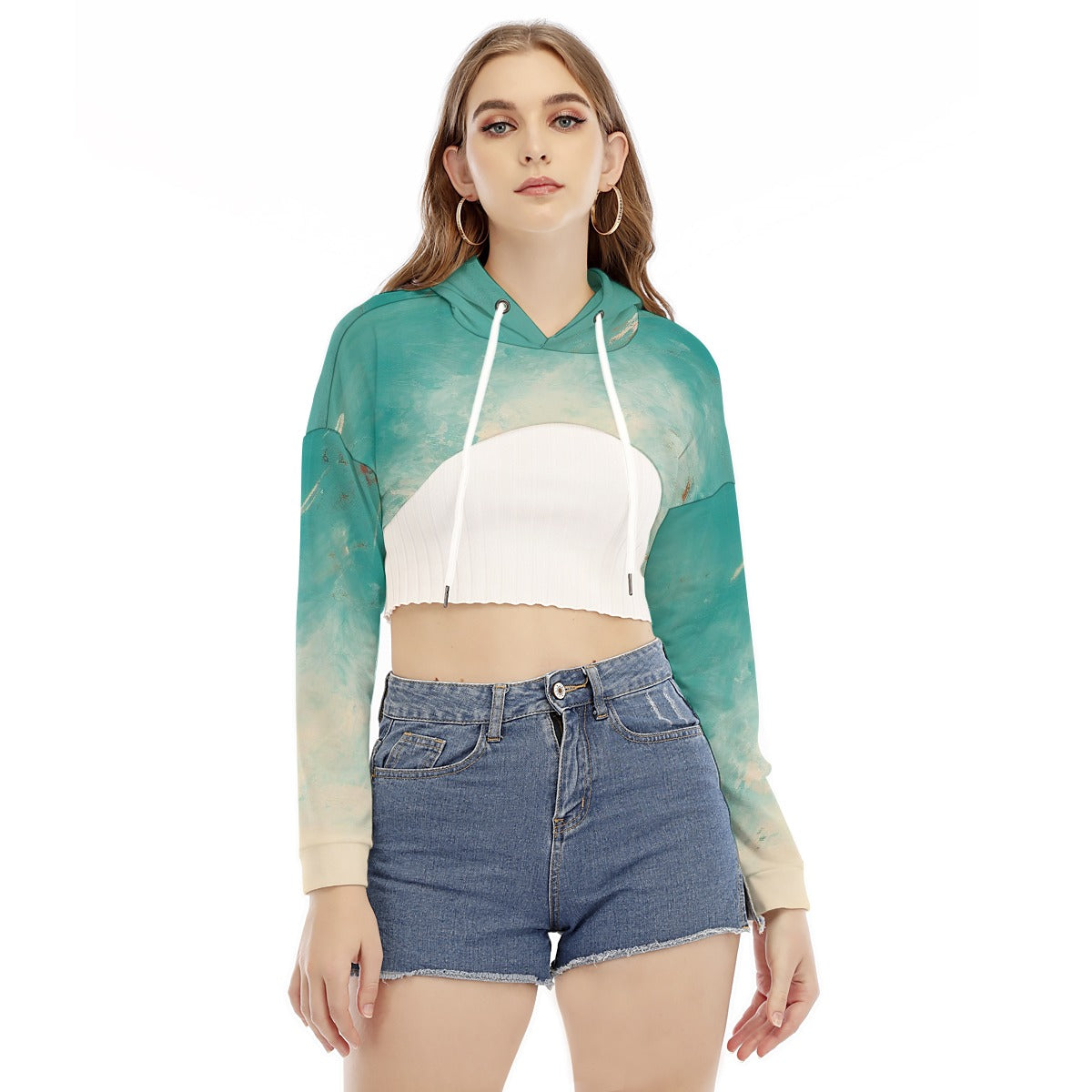 All-Over Print Women's Smock Short Hoodie With Long Sleeve