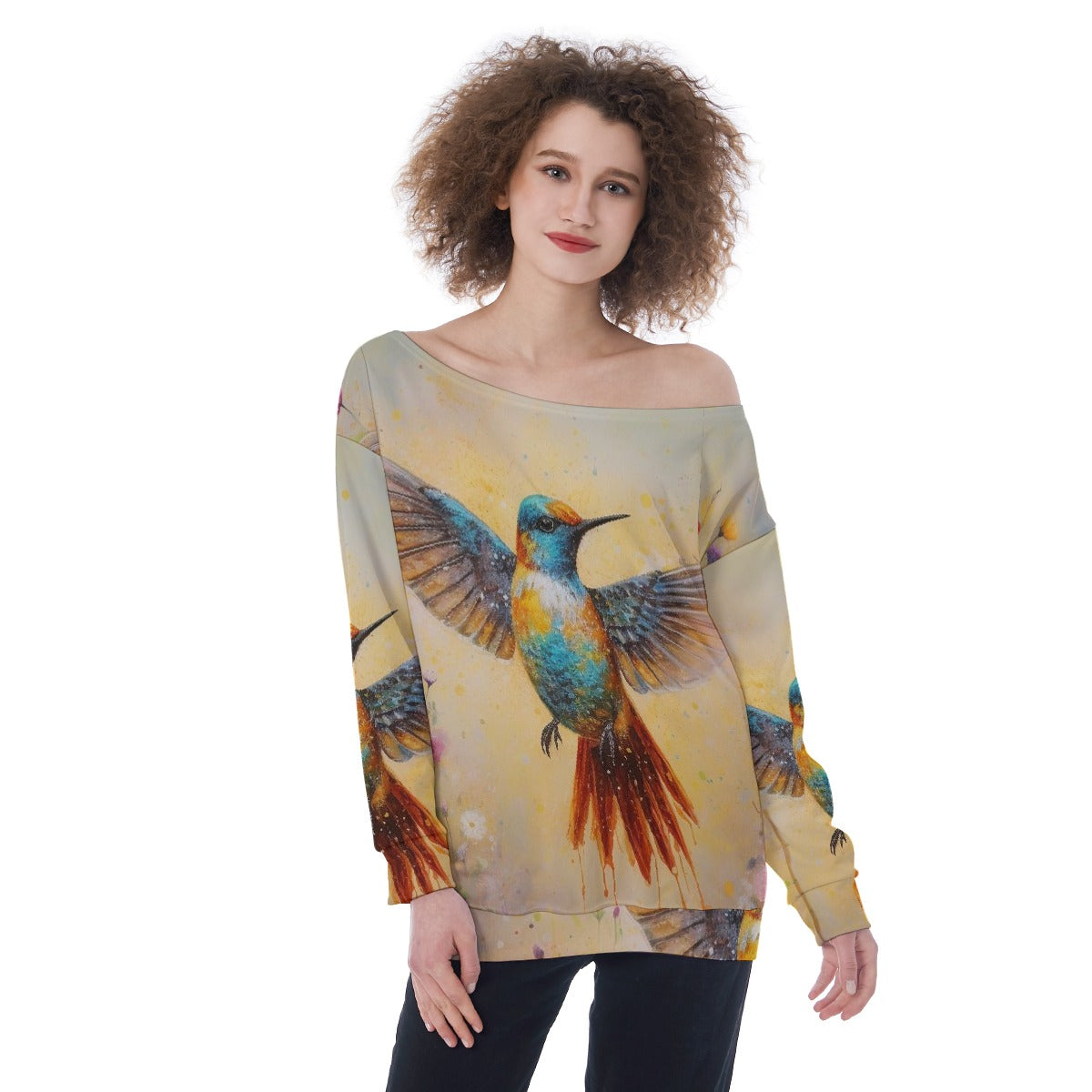 All-Over Print Oversized Women's Off-Shoulder Sweatshirt