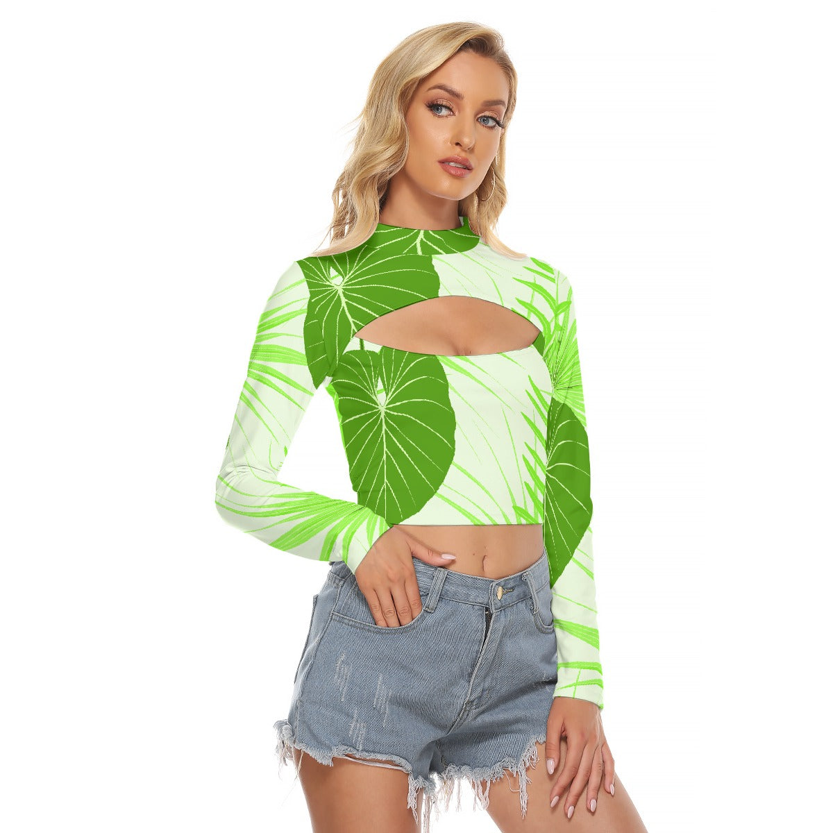 All-Over Print Women's Hollow Chest Keyhole Tight Crop Top