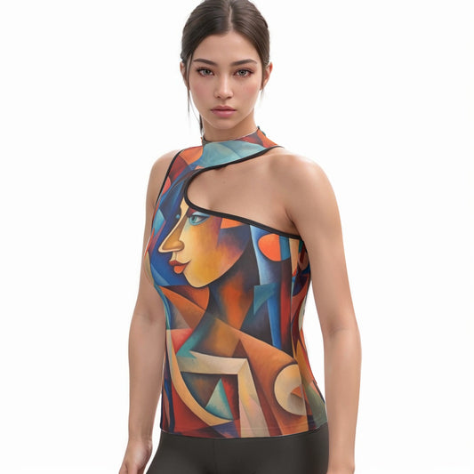 All-Over Print Women's Halter Sleeveless Asymmetrical Tank Top