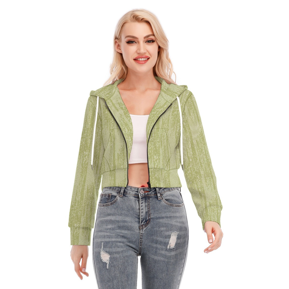 All-Over Print Women's Crop Top Hoodie With Zipper Closure