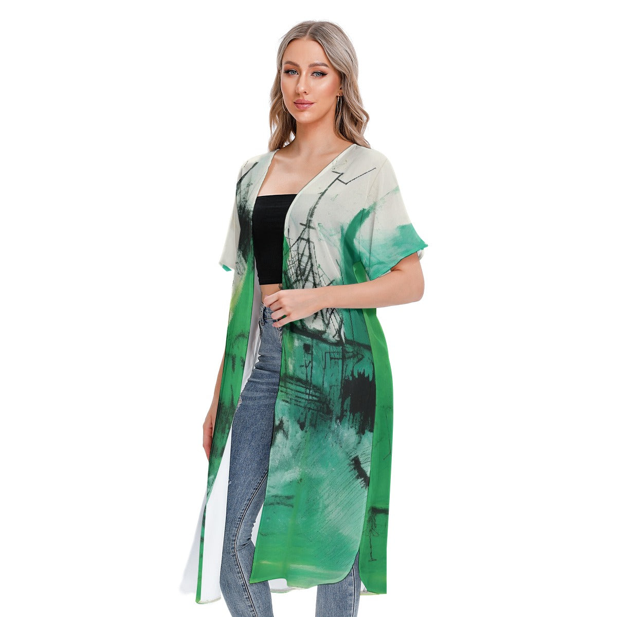 All-Over Print Women's Short Sleeve Cardigan