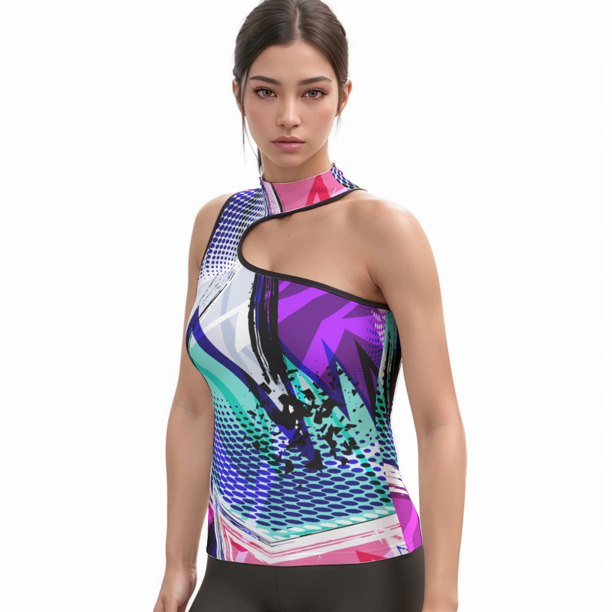 All-Over Print Women's Halter Sleeveless Asymmetrical Tank Top