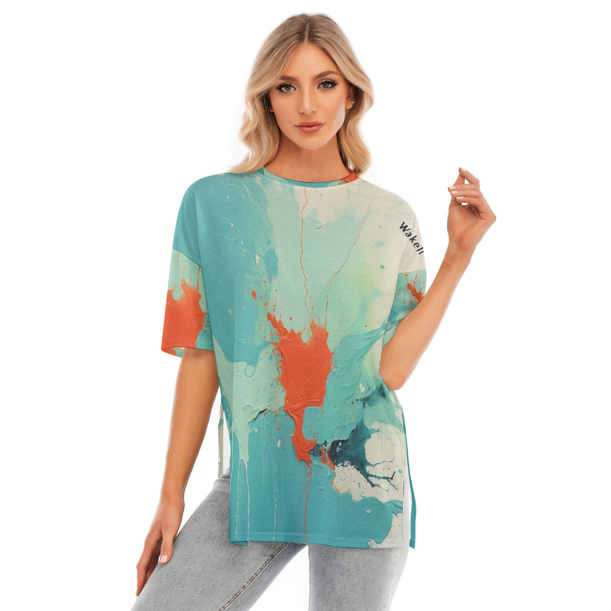 All-Over Print Women's Short Sleeves T-shirt With Hem Split