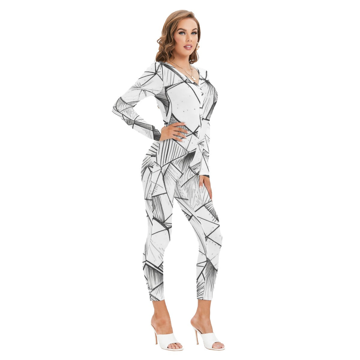 All-Over Print Women's Plunging Neck Jumpsuit
