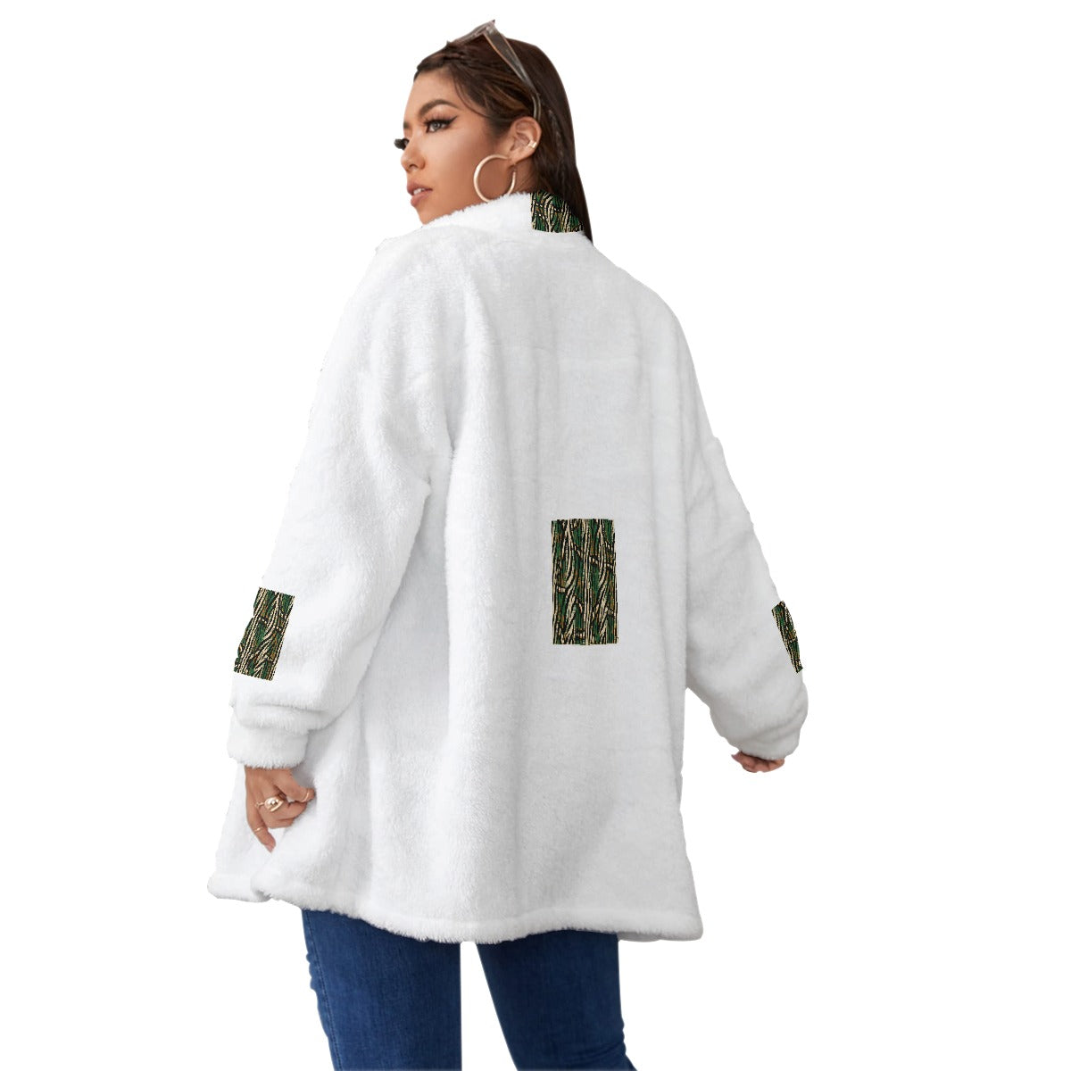 All-Over Print Unisex Borg Fleece Stand-up Collar Coat With Zipper Closure(Plus Size)