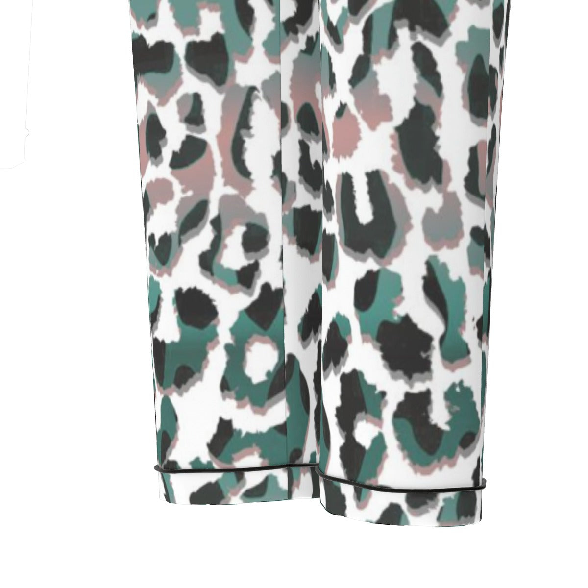 All-Over Print Women's Long Sleeve Pajama Set With Black Contrast Piping