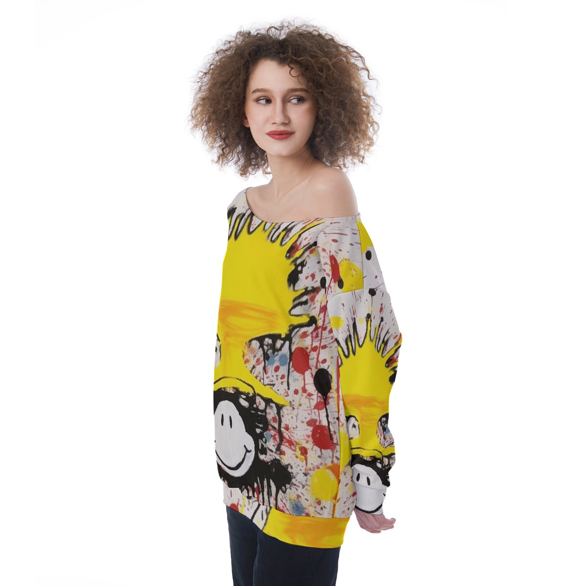 All-Over Print Oversized Women's Off-Shoulder Sweatshirt