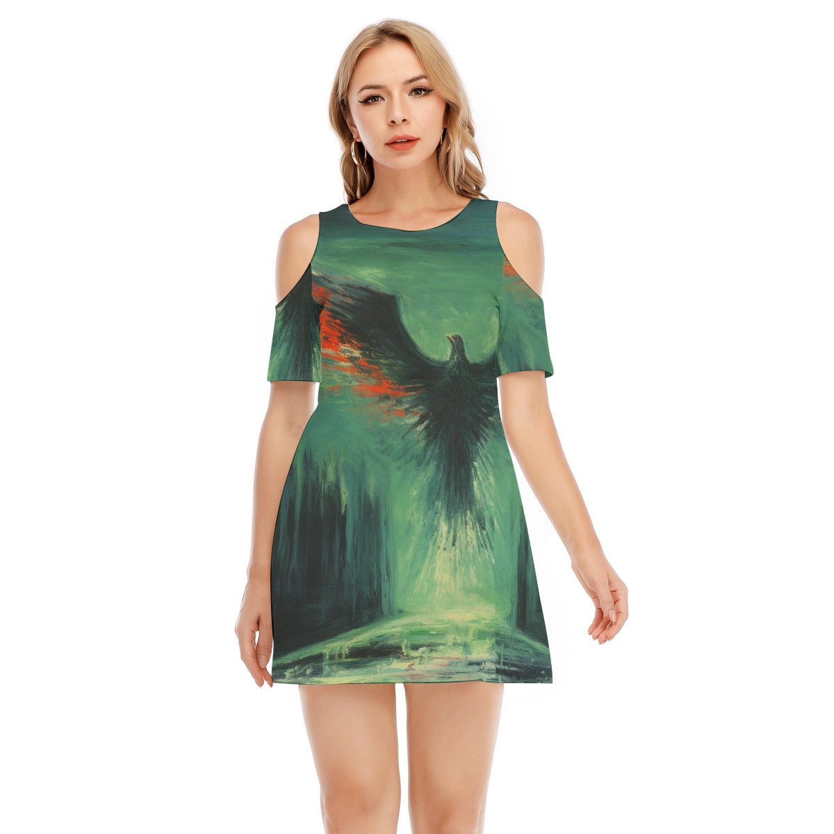 All-Over Print Women's Cold Shoulder Dress | 190GSM Cotton