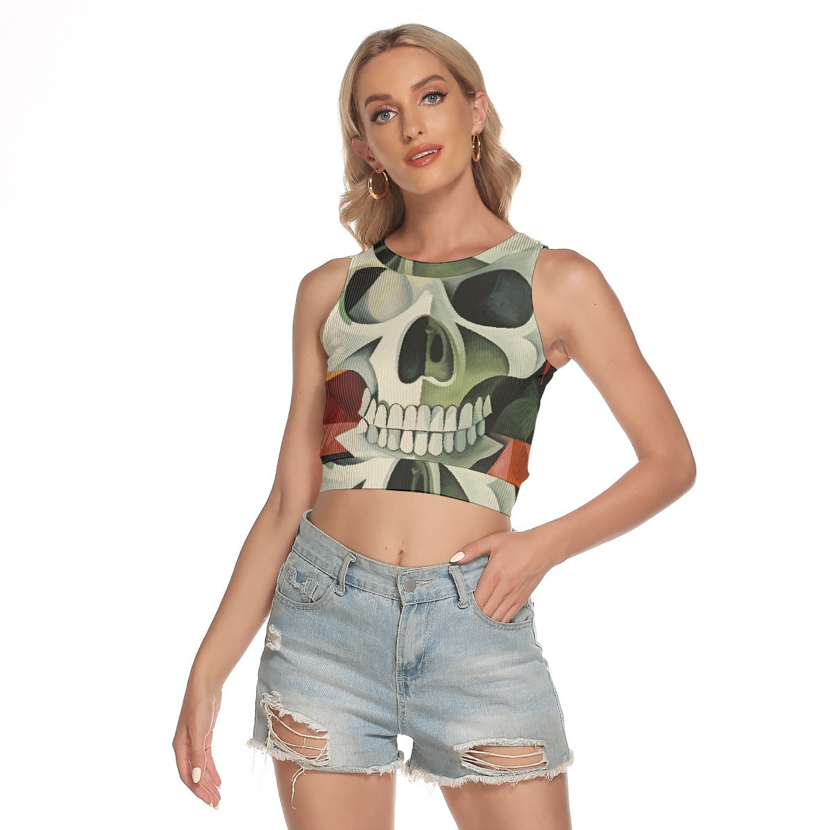 All-Over Print Women's Sleeveless Back Hollow Crop Top