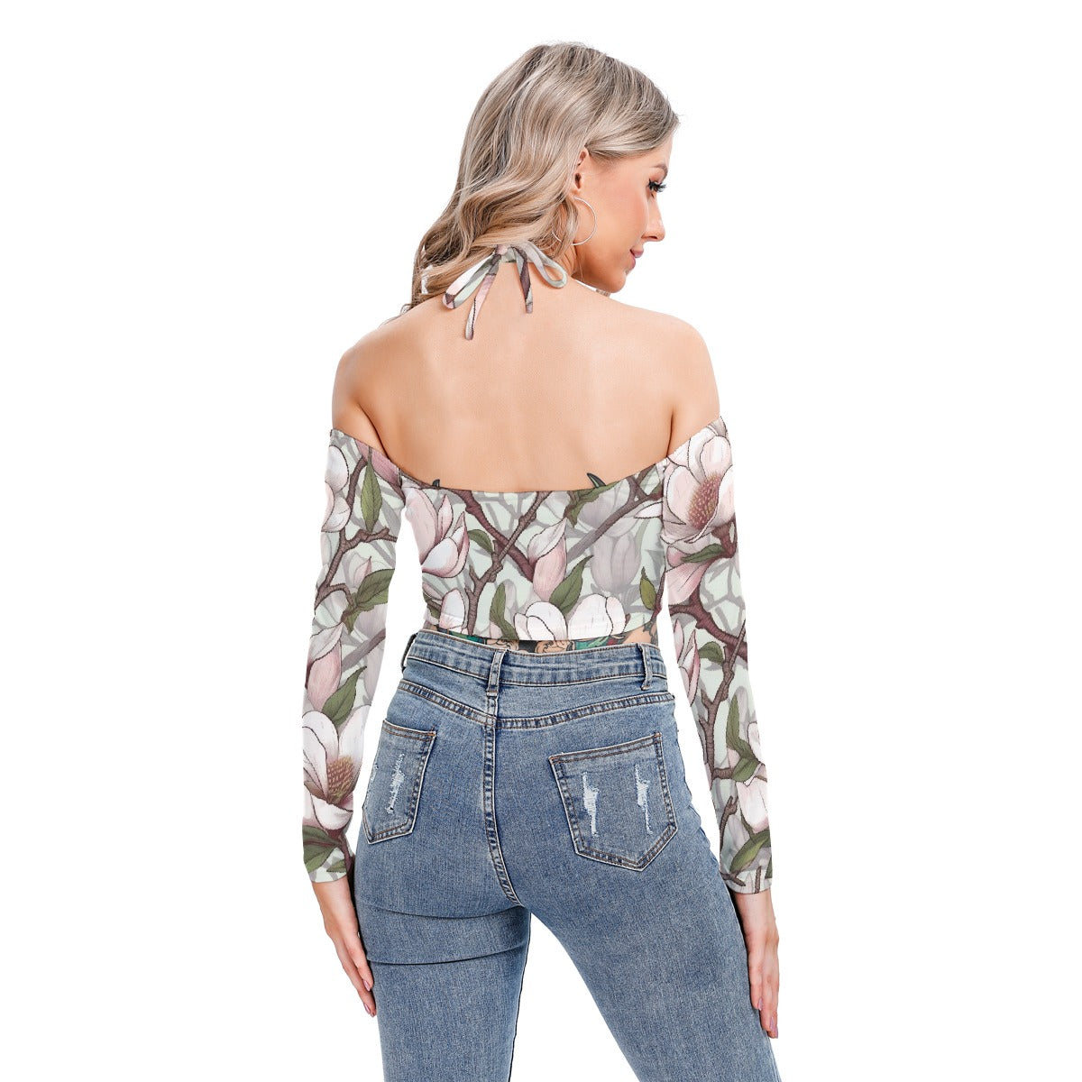 All-Over Print Women's Halter Lace-up Top