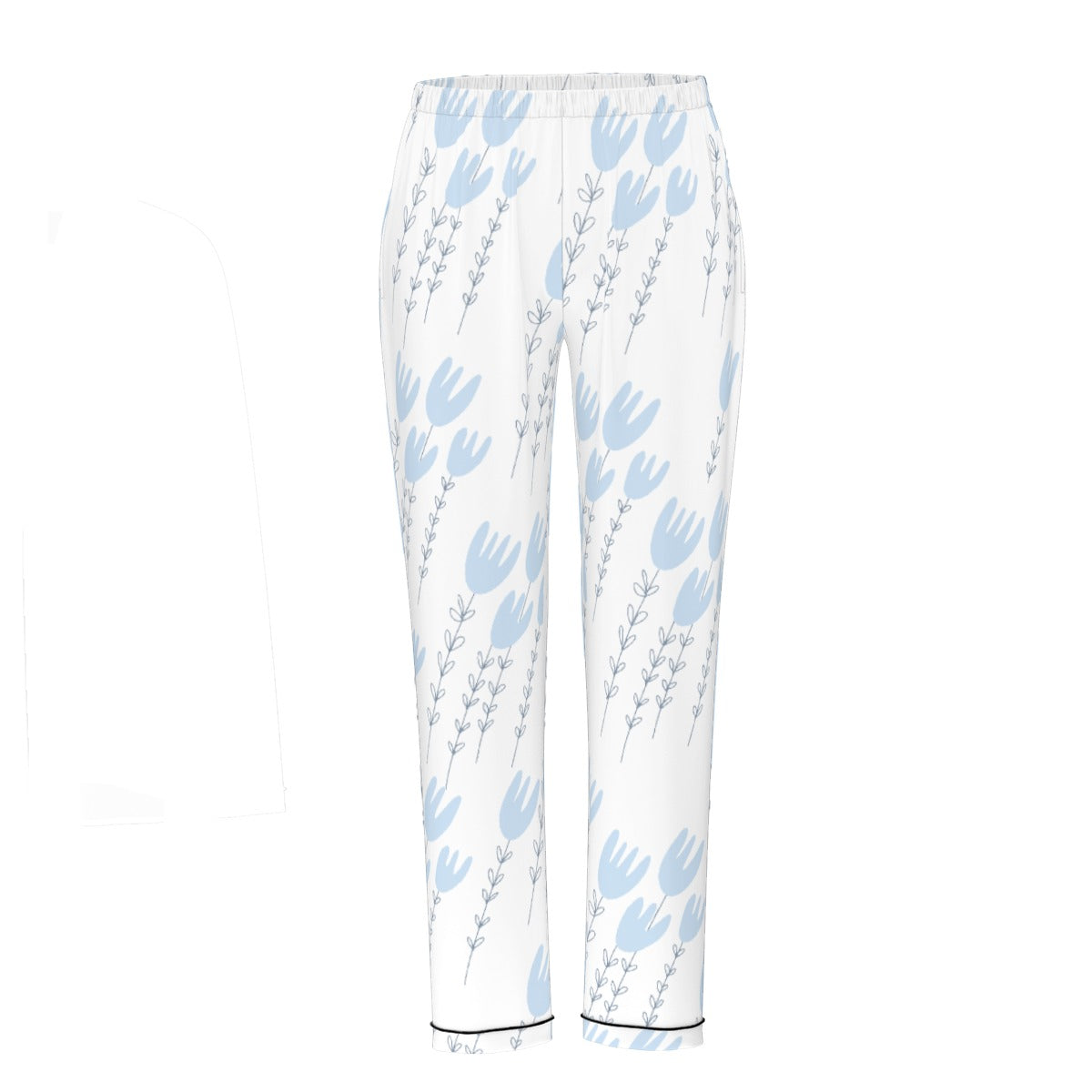 All-Over Print Women's Long Sleeve Pajama Set With Black Contrast Piping