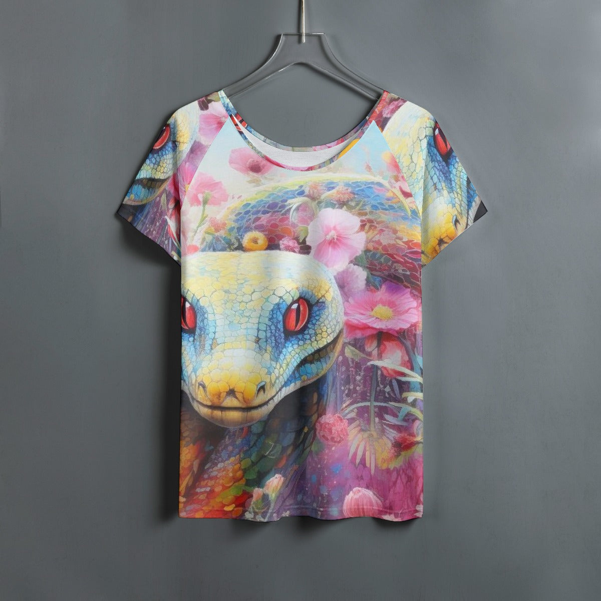 All-Over Print Women's Round Neck T-shirt With Raglan Sleeve