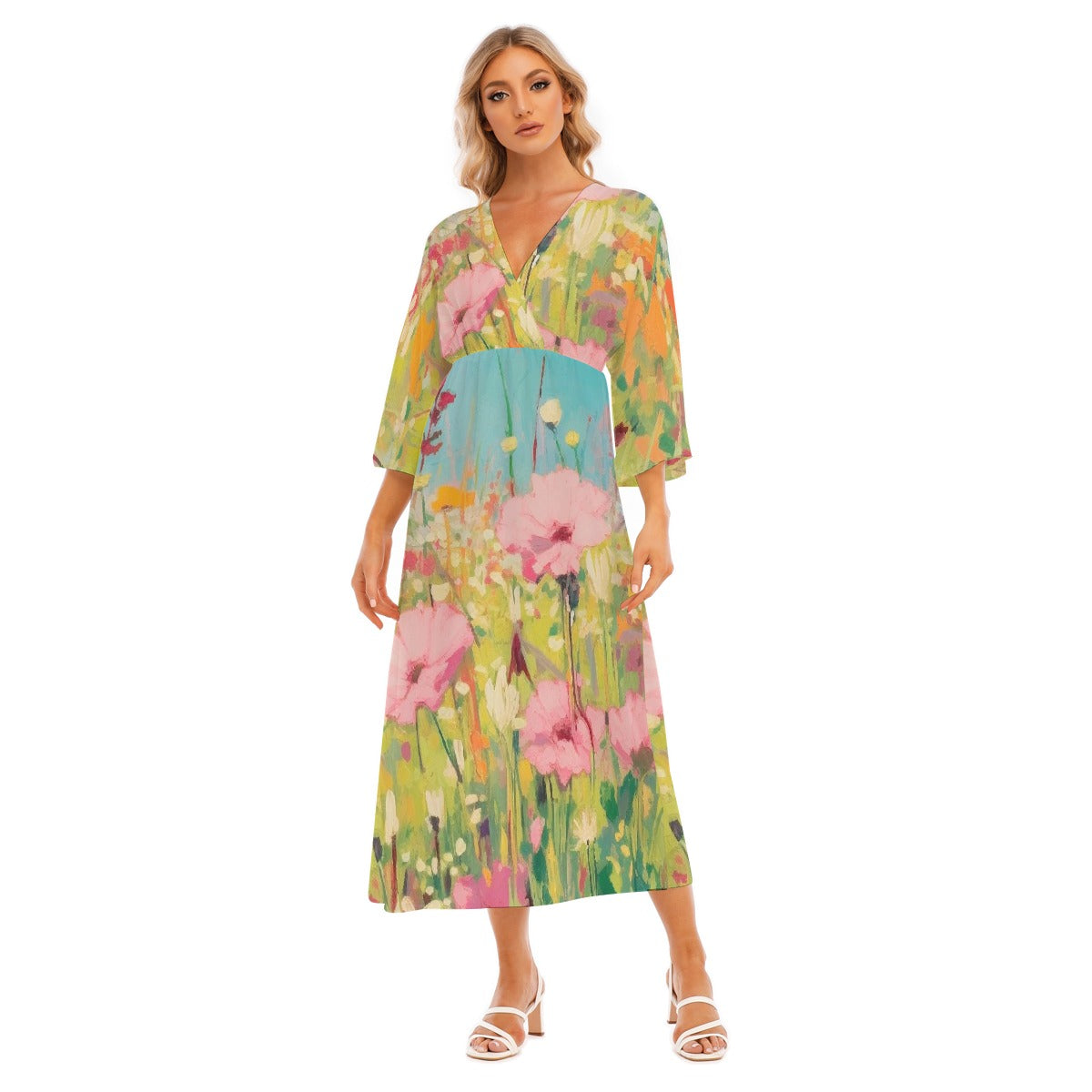 All-Over Print Women's Mid-Sleeve Long Dress