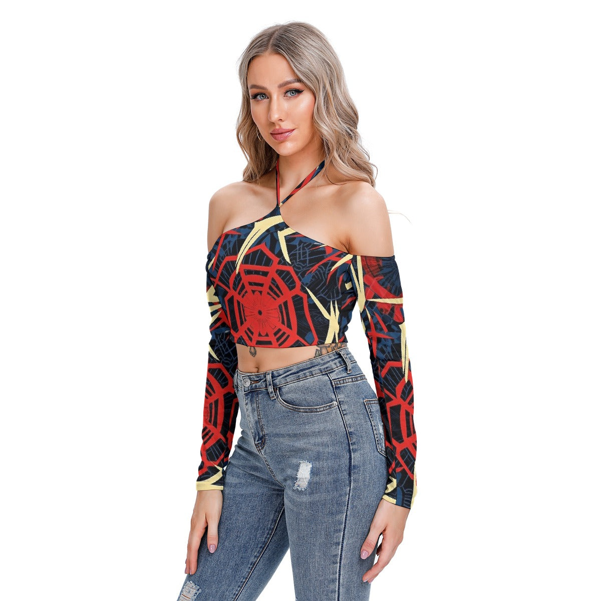 All-Over Print Women's Halter Lace-up Top