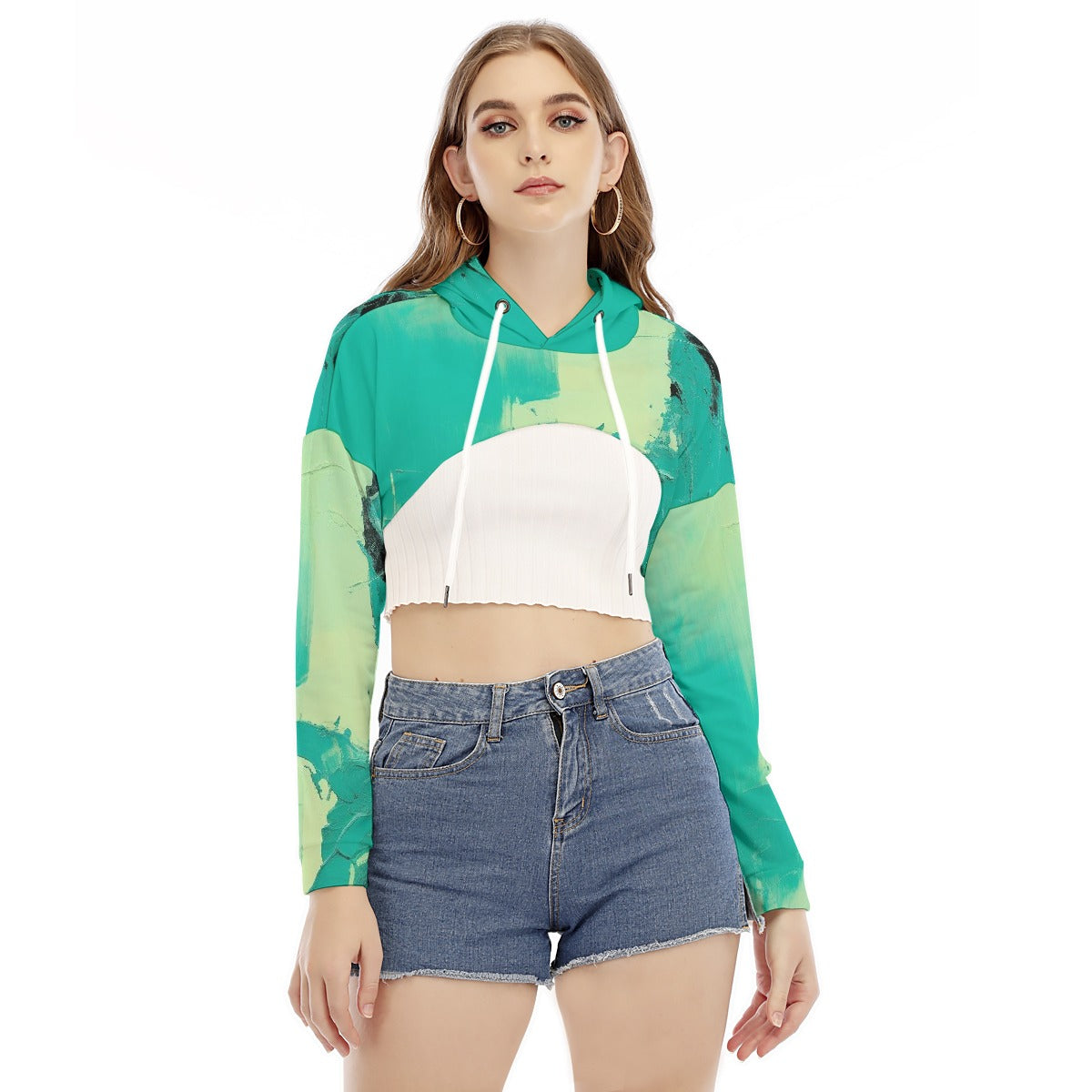 All-Over Print Women's Smock Short Hoodie With Long Sleeve