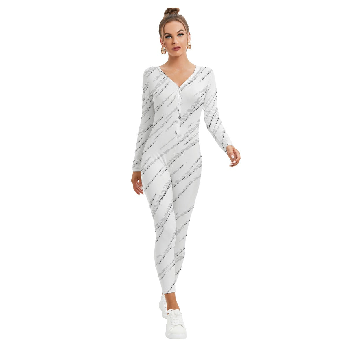 All-Over Print Women's Plunging Neck Jumpsuit
