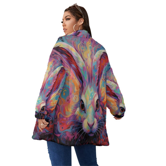 All-Over Print Unisex Borg Fleece Stand-up Collar Coat With Zipper Closure(Plus Size)