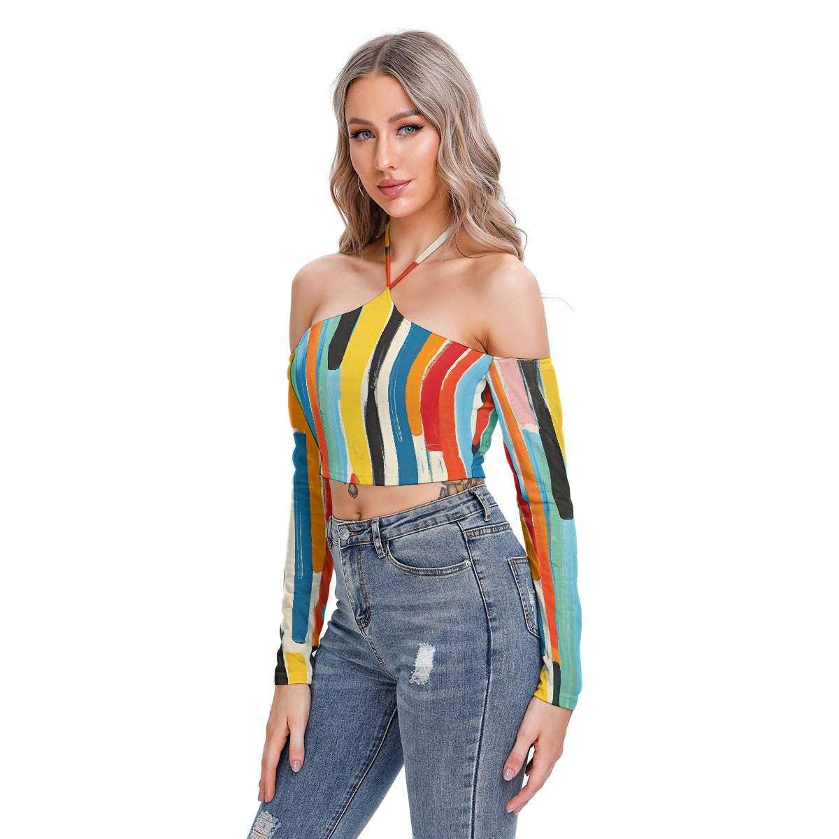 All-Over Print Women's Halter Lace-up Top