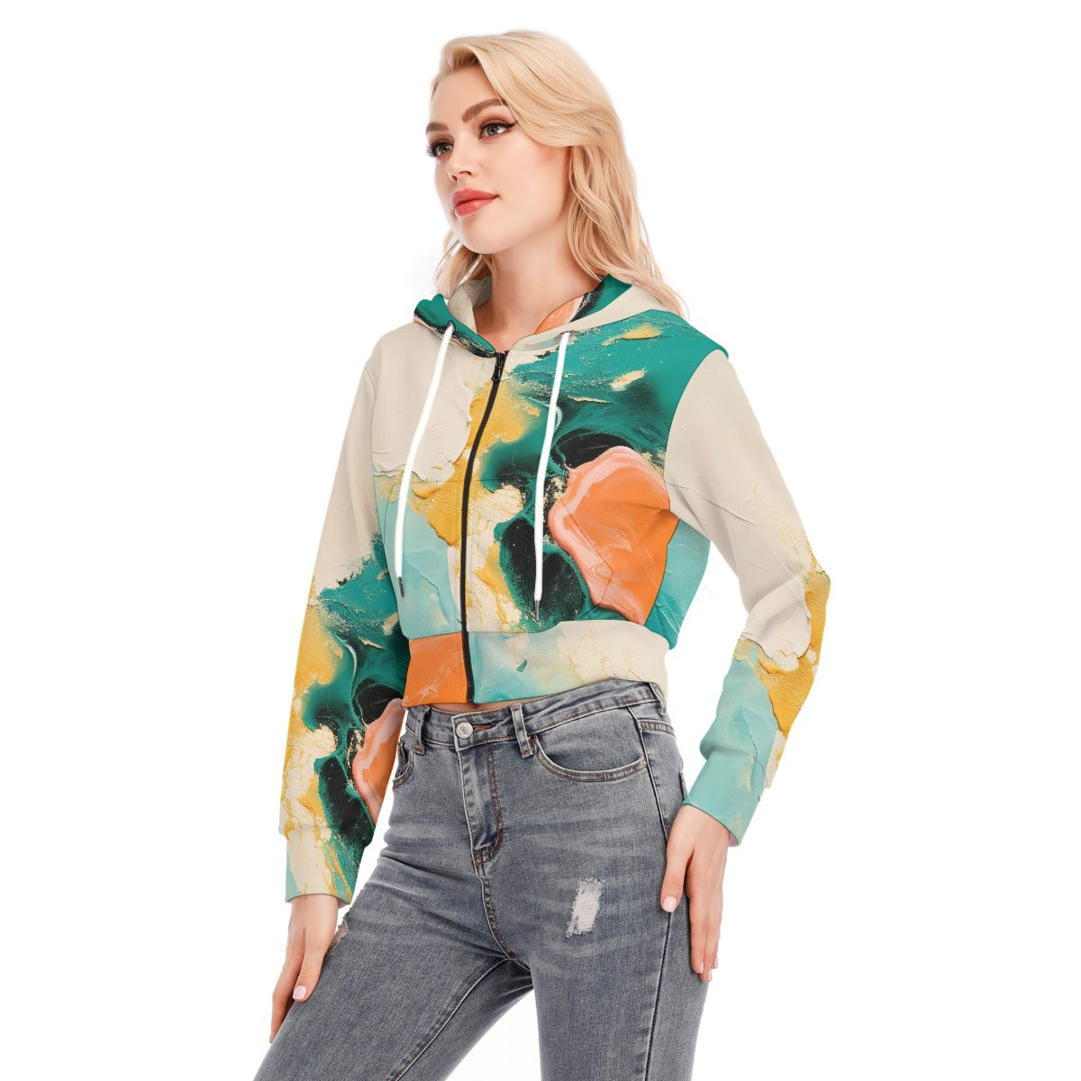 All-Over Print Women's Crop Top Hoodie With Zipper Closure