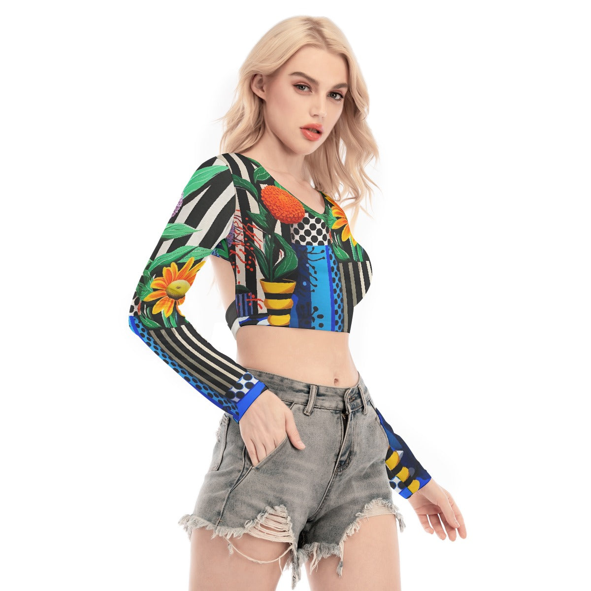 All-Over Print Women's Back Hollow T-shirt With Strap