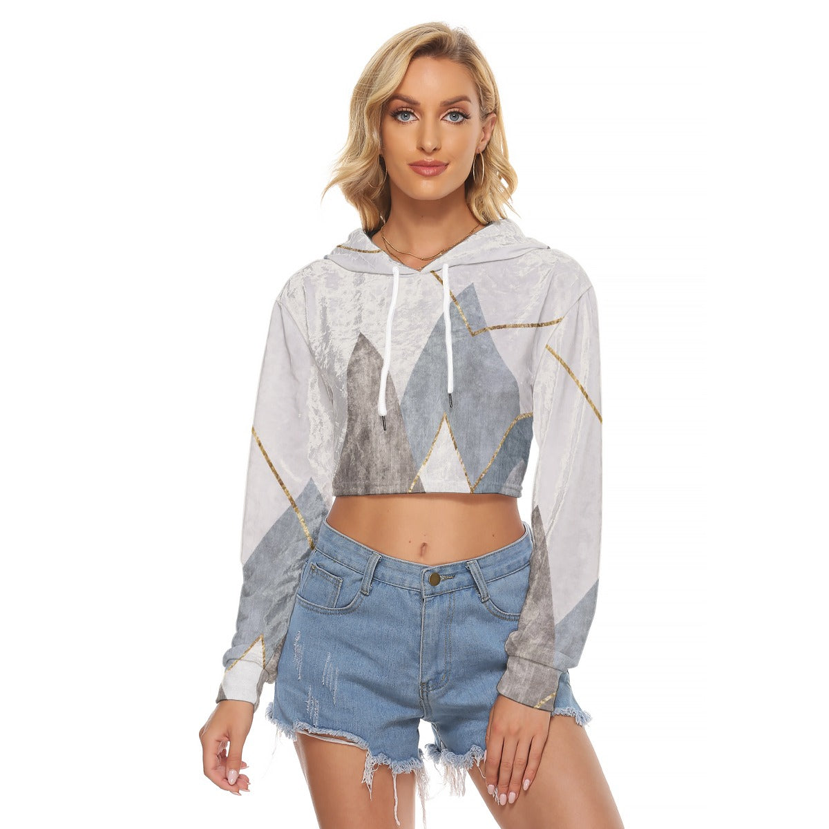 All-Over Print Women's Crop Top Hoodie|Velvet