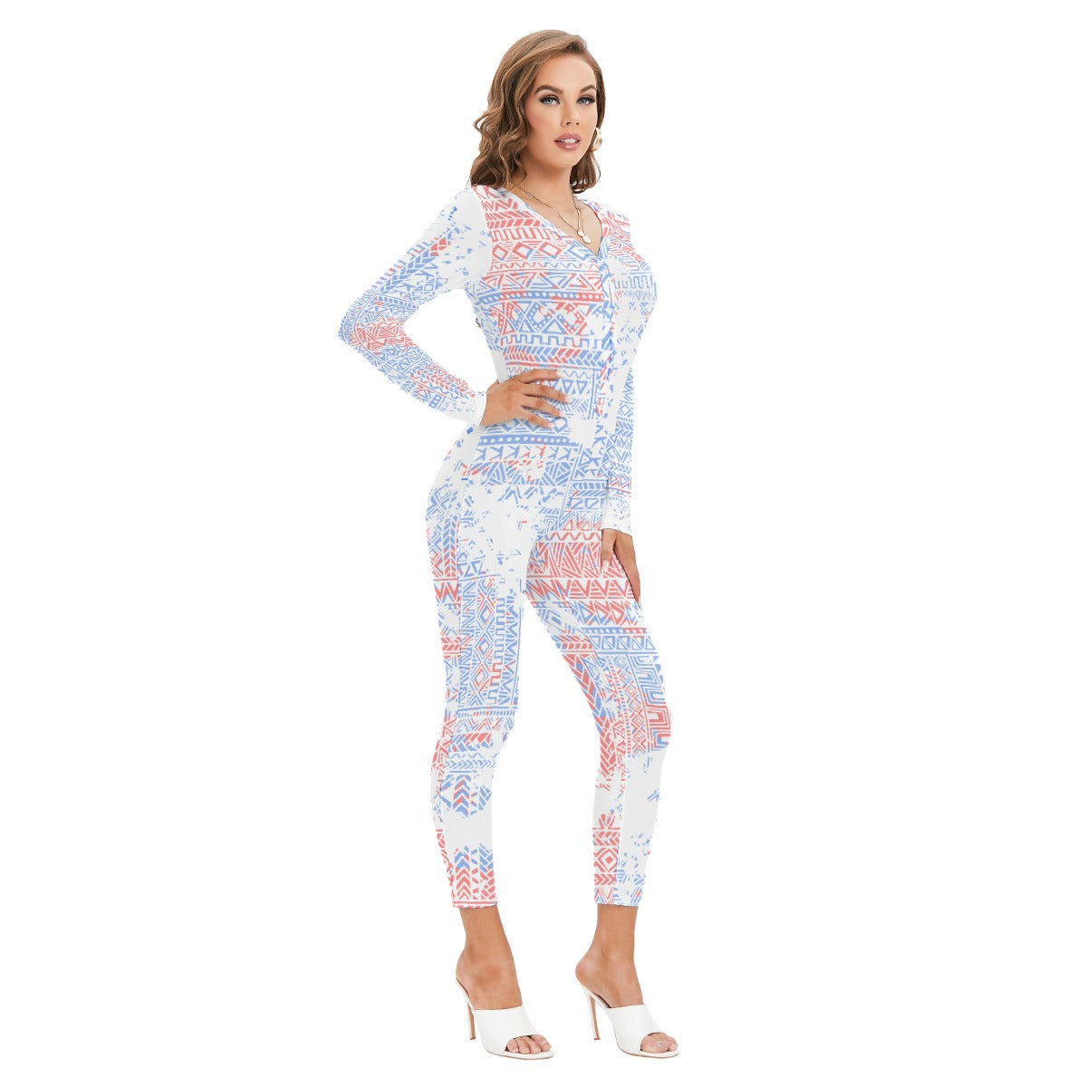 All-Over Print Women's Plunging Neck Jumpsuit