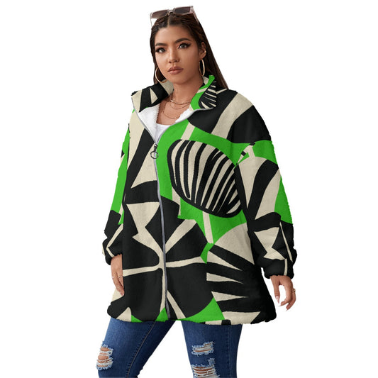 All-Over Print Unisex Borg Fleece Stand-up Collar Coat With Zipper Closure(Plus Size)