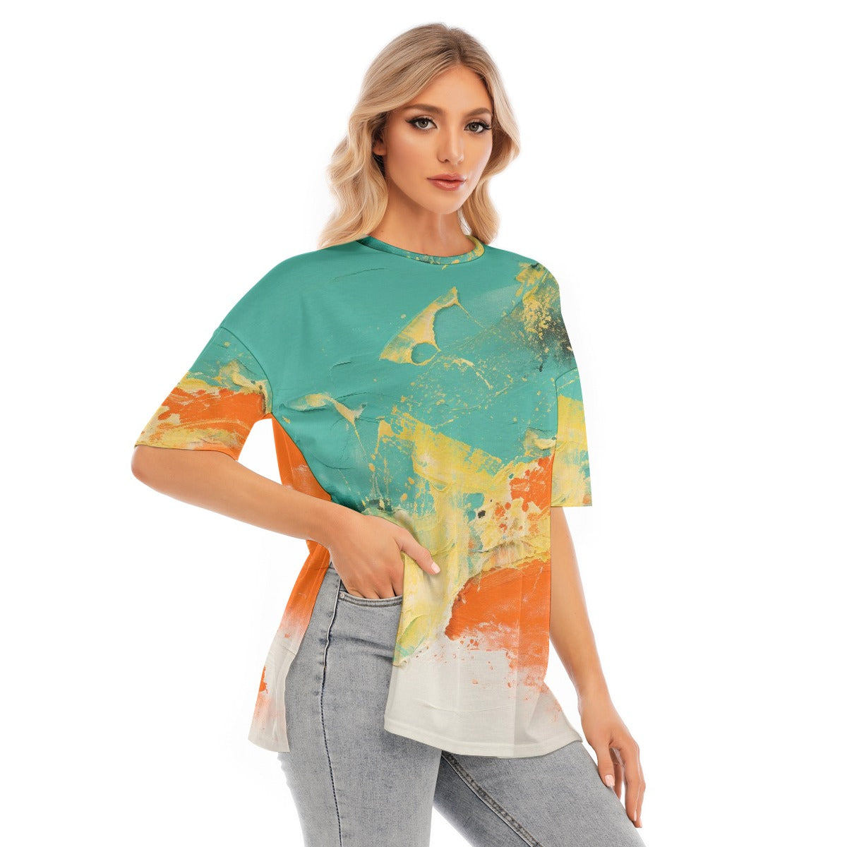 All-Over Print Women's Short Sleeves T-shirt With Hem Split