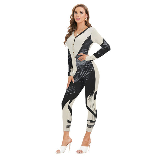 All-Over Print Women's Plunging Neck Jumpsuit