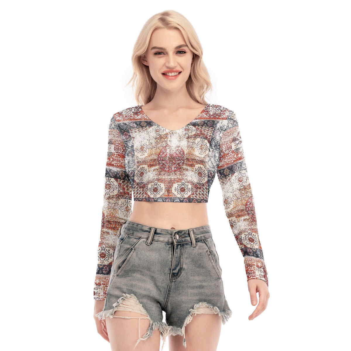 All-Over Print Women's Back Hollow T-shirt With Strap