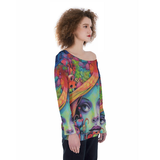 All-Over Print Oversized Women's Off-Shoulder Sweatshirt