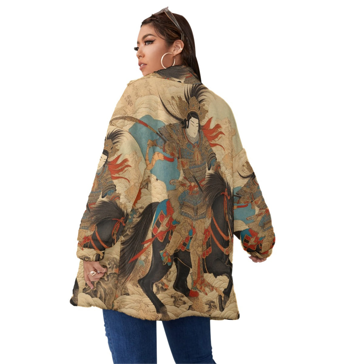 All-Over Print Unisex Borg Fleece Stand-up Collar Coat With Zipper Closure(Plus Size)