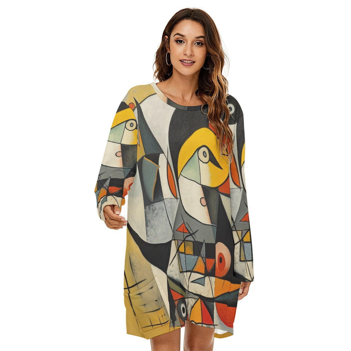 All-Over Print  Women's Loose Crew Neck Dress