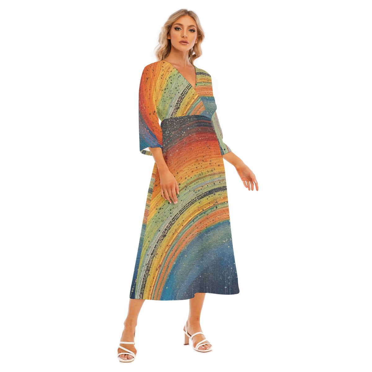 All-Over Print Women's Mid-Sleeve Long Dress