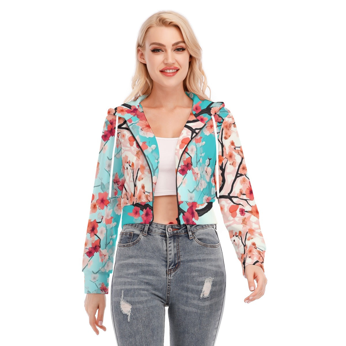 All-Over Print Women's Crop Top Hoodie With Zipper Closure