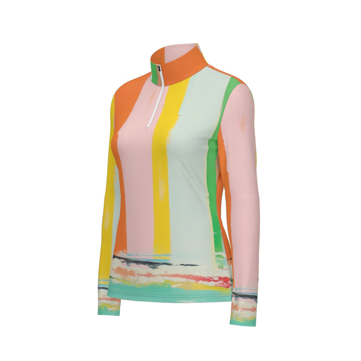 All-Over Print Women's Sports Collar Jersey With Long Sleeve
