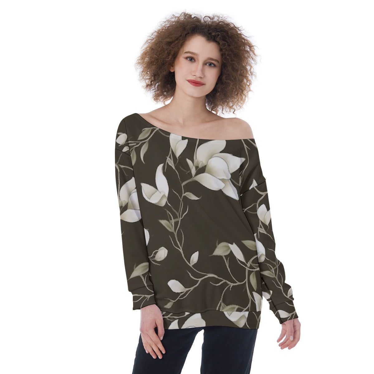 All-Over Print Oversized Women's Off-Shoulder Sweatshirt